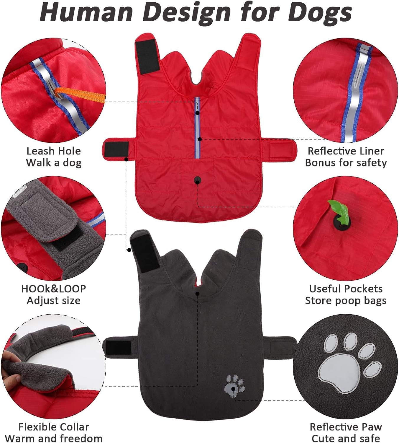 FAIRWIN Dog Coats for Medium Dogs Jackets for Medium Dogs Pet Clothes for Medium Dog Cold Weather Coats Medium Dog Sweater Dog Apparel & Accessories Dog Winter Coat Dog Snow Jacket (Red, Medium)