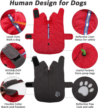 FAIRWIN Dog Coats for Medium Dogs Jackets for Medium Dogs Pet Clothes for Medium Dog Cold Weather Coats Medium Dog Sweater Dog Apparel & Accessories Dog Winter Coat Dog Snow Jacket (Red, Medium)