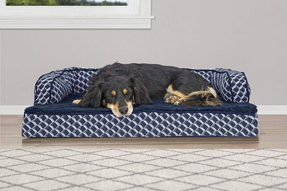 Plush Orthopedic Dog Bed with Removable Bolsters - Cozy Couch Sofa for Medium/Small Dogs up to 35 Lbs - Stylish Diamond Blue Design