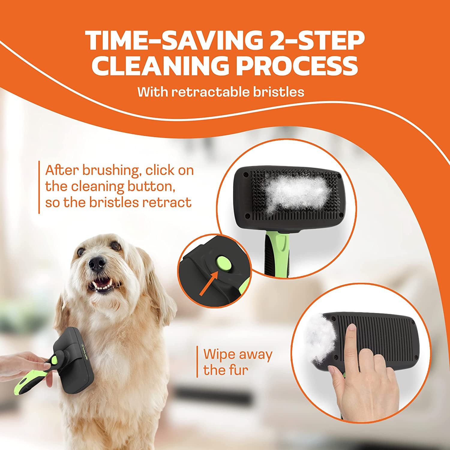 Self-Cleaning Slicker Brush for Long-Haired Dogs and Cats - Grooming and Deshedding Tool for Small Pets