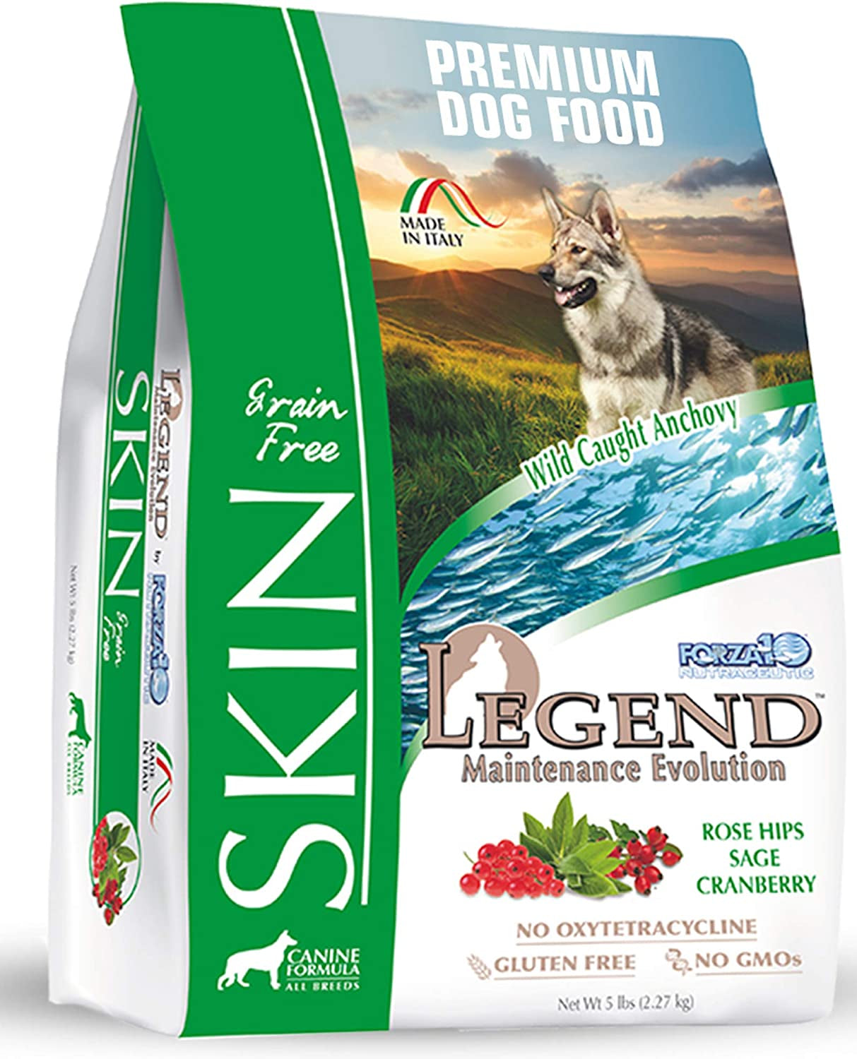 Forza10 Legend Sensitive Skin Dog Food, Grain Free Dry Dog Food for Sensitive Skin with Curative Herbs, Wild Caught Anchovy Flavor Allergy Dog Food, for Adult Dogs, Pack of 1 (5 Pounds)