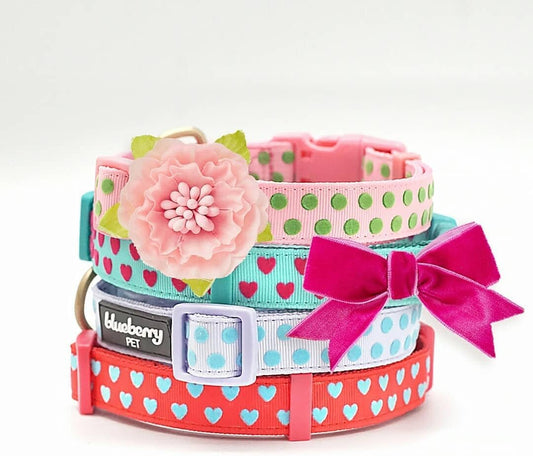 Get the Paw-sitively Adorable Adjustable Pink Polka Dot Dog Collar with Silk Flower - Perfect for Your Stylish Pup! 🌸🐶✨