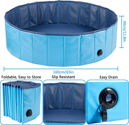 Dreiwasser Dog Pool Foldable Pet Outdoor Swimming Pool Collapsible Anti-Slip Hard PVC Pet Paddling Bathtub for Large and Xtra Large Dogs, Kids, Pets((63'' * 12'')/(160Cm X 30Cm))
