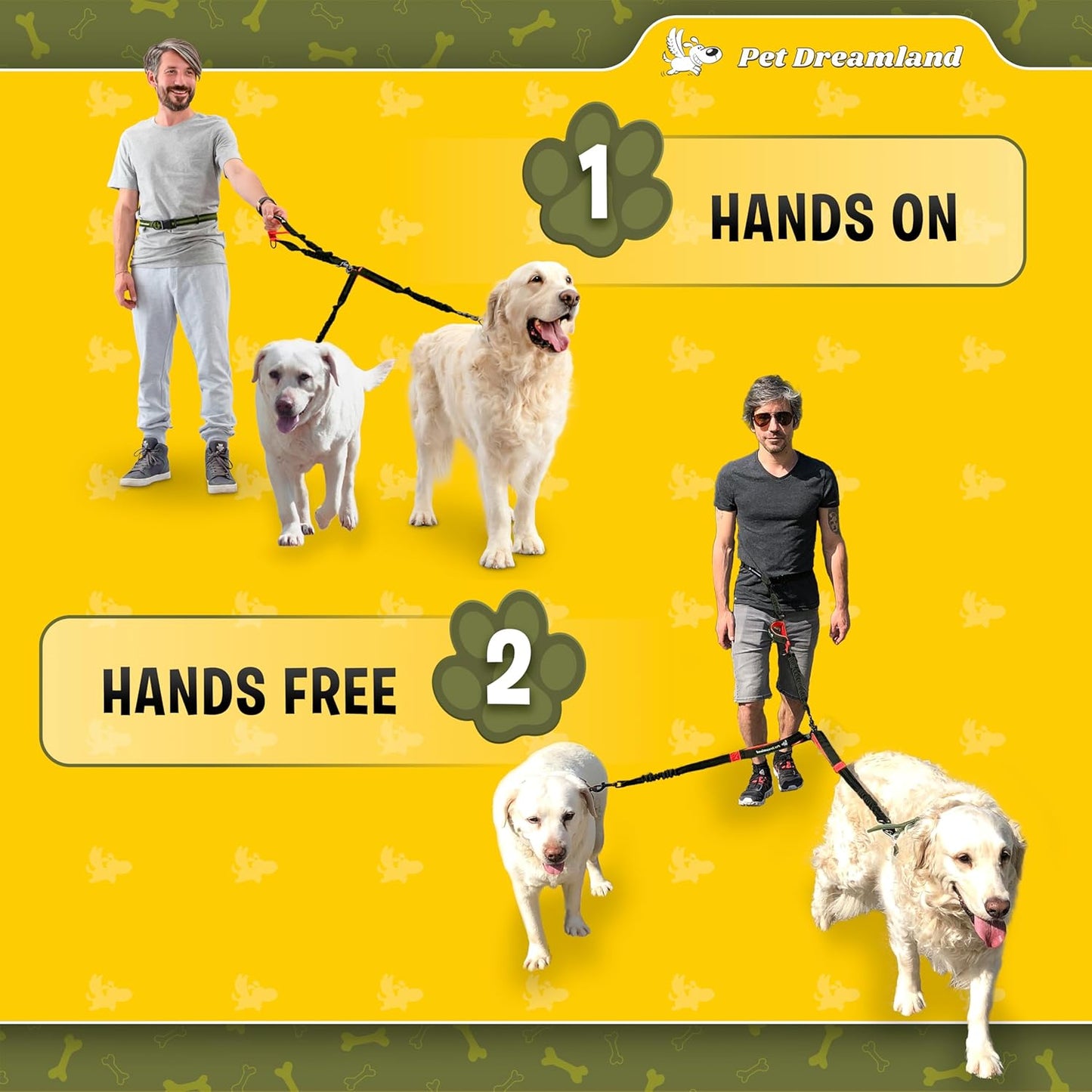 Pet Dreamland Exquisite Hands Free Double Leash for Two Dogs No Tangle. Premium Quality & Versatile Running Your Two Large Dogs. You Will Absolutely Love This Amazing Dual Dog Leash (Black & Red)