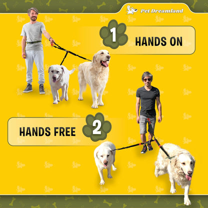 Pet Dreamland Exquisite Hands Free Double Leash for Two Dogs No Tangle. Premium Quality & Versatile Running Your Two Large Dogs. You Will Absolutely Love This Amazing Dual Dog Leash (Black & Red)