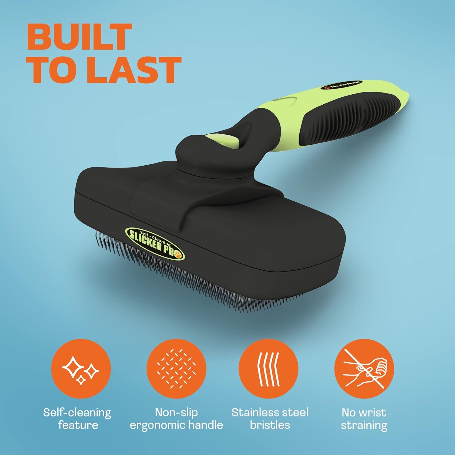 Self-Cleaning Slicker Brush for Long-Haired Dogs and Cats - Grooming and Deshedding Tool for Small Pets