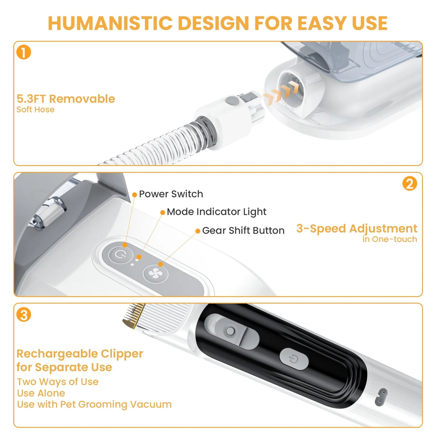 Pet Grooming Vacuum for Dogs & Cats, 13000Pa Suction, 5-In-1 Grooming Kit with Low Noise, 2.5L Dust Cup, Wireless Clippers, Deshedding Brush – Professional At-Home Pet Hair Cleaner