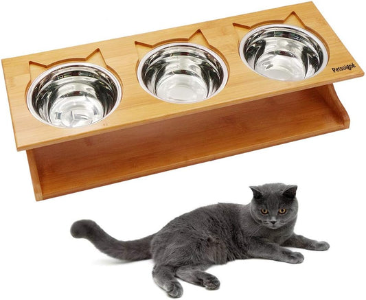 Elevate Your Pet's Dining Experience with Our Modern Raised Bowls and Bamboo Stand – Perfect for Dogs and Cats!