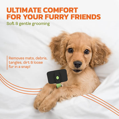 Self-Cleaning Slicker Brush for Long-Haired Dogs and Cats - Grooming and Deshedding Tool for Small Pets
