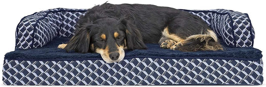 Plush Orthopedic Dog Bed with Removable Bolsters - Cozy Couch Sofa for Medium/Small Dogs up to 35 Lbs - Stylish Diamond Blue Design