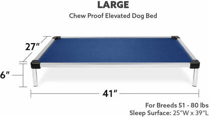 Chew Proof Elevated Cooling Dog Bed - Made for Aggressive Chewers, Virtually Indestructible, Ripstop Fabric with No Padding, Pre-Assembled - Large, Blue Quartz
