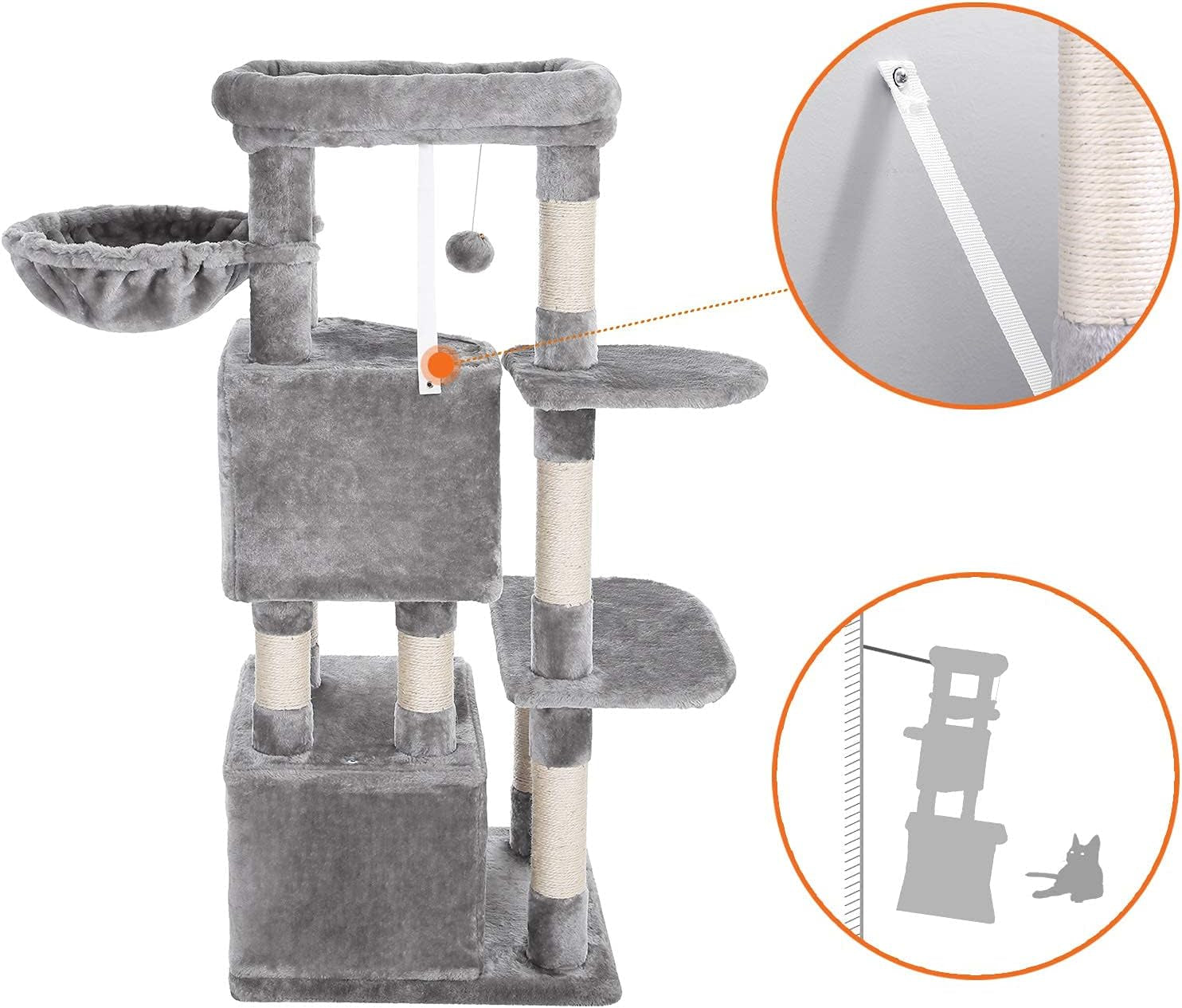 47.2-Inch Cat Tree and Tower with Scratching Posts in Light Gray UPCT80W