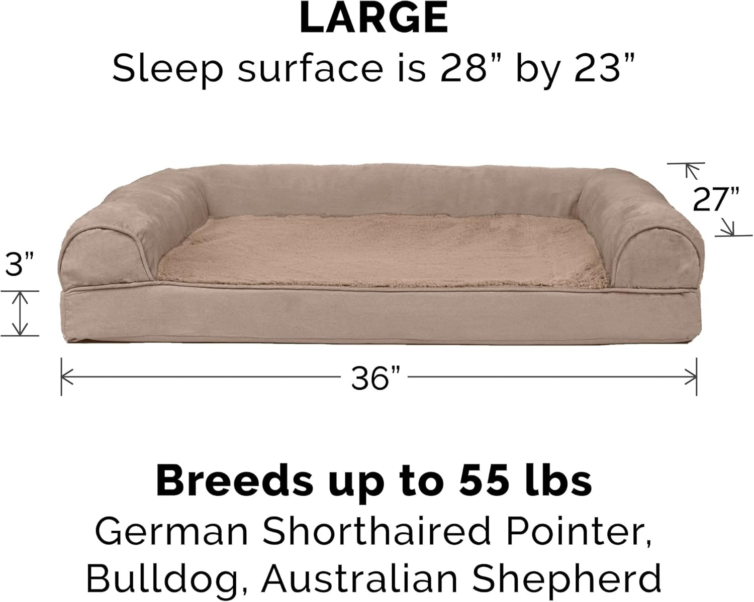 Upgrade your pup's comfort with our Orthopedic Dog Bed! Perfect for medium to large dogs (up to 55 lbs), featuring removable bolsters and a washable cover. Plush suede in Almondine! 🐾🛏️ #DogLovers #PetComfort