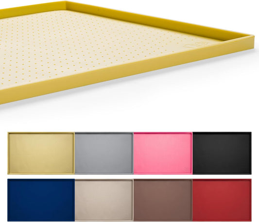 Dog Feeding Mat,100% Waterproof Food Grade Silicone Pet Food and Water Bowl Placemat,Dishwasher, High Raised Edge to Prevent Spills,Nonslip Tray to Stop Messes on Floor (24"X16"X0.5", Yellow)