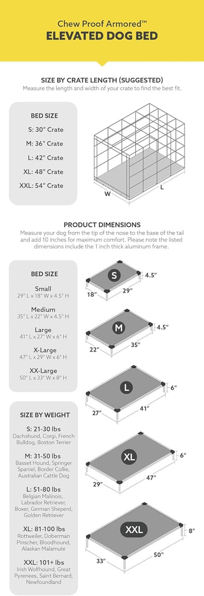 Chew Proof Elevated Cooling Dog Bed - Made for Aggressive Chewers, Virtually Indestructible, Ripstop Fabric with No Padding, Pre-Assembled - Large, Blue Quartz