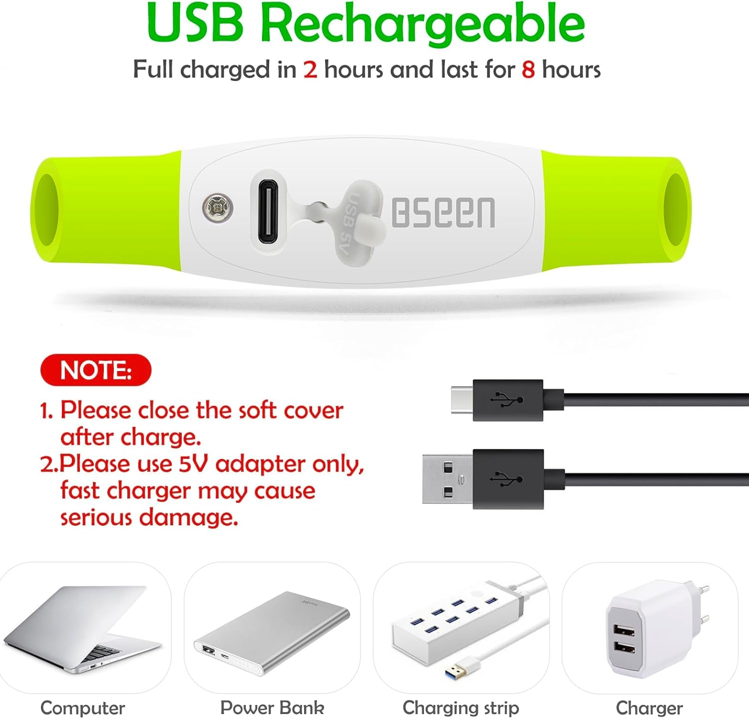 Led Dog Collar, BSEEN USB Rechargeable Flash Dog Necklace Light, Pet Safety Collar Makes Your Beloved Dogs Be Seen at Night for Small Medium Large Dogs(Green)