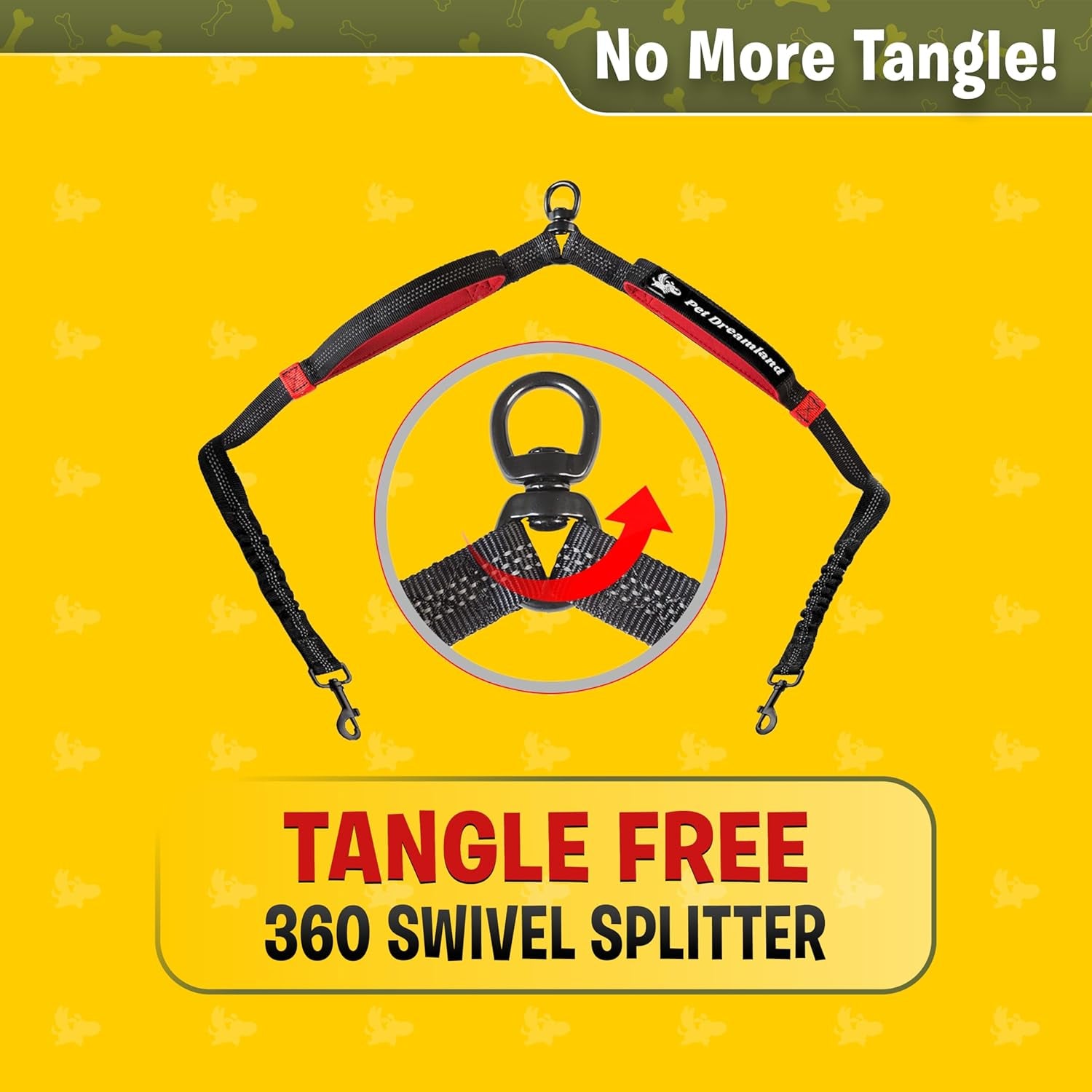 Pet Dreamland Exquisite Hands Free Double Leash for Two Dogs No Tangle. Premium Quality & Versatile Running Your Two Large Dogs. You Will Absolutely Love This Amazing Dual Dog Leash (Black & Red)