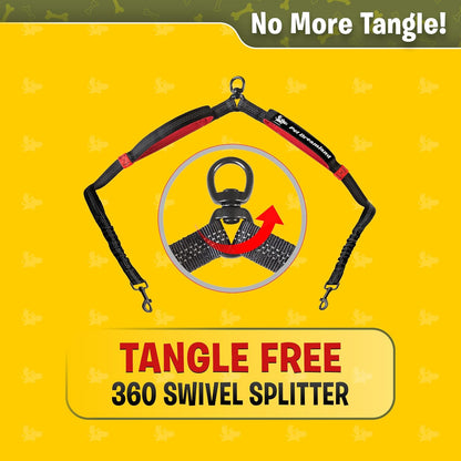 Pet Dreamland Exquisite Hands Free Double Leash for Two Dogs No Tangle. Premium Quality & Versatile Running Your Two Large Dogs. You Will Absolutely Love This Amazing Dual Dog Leash (Black & Red)