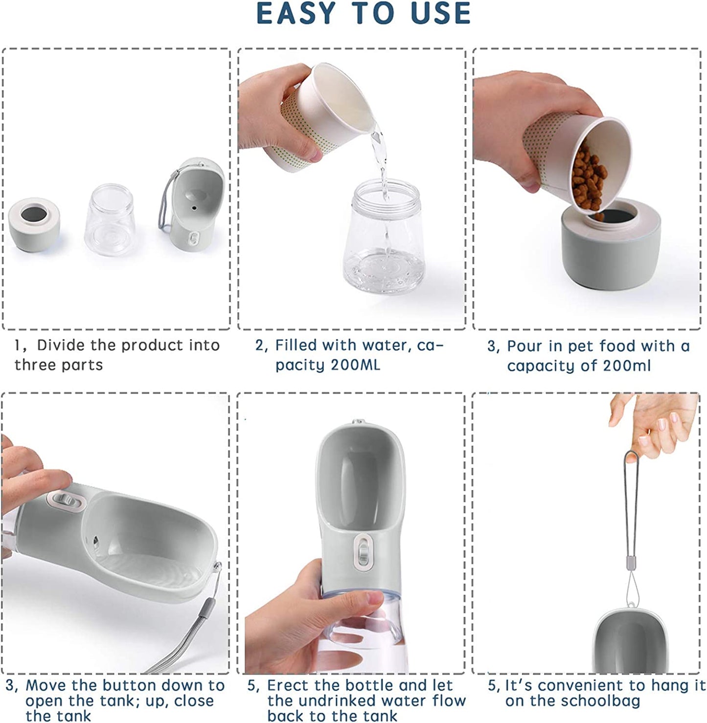 Welkin Portable Dog Water Bottle Pet Drinking Bottle Leak Proof Portable Puppy Water Bottle Dispenser and Cats Water Bottle for Walking Traveling Hiking (Silver/258Ml)