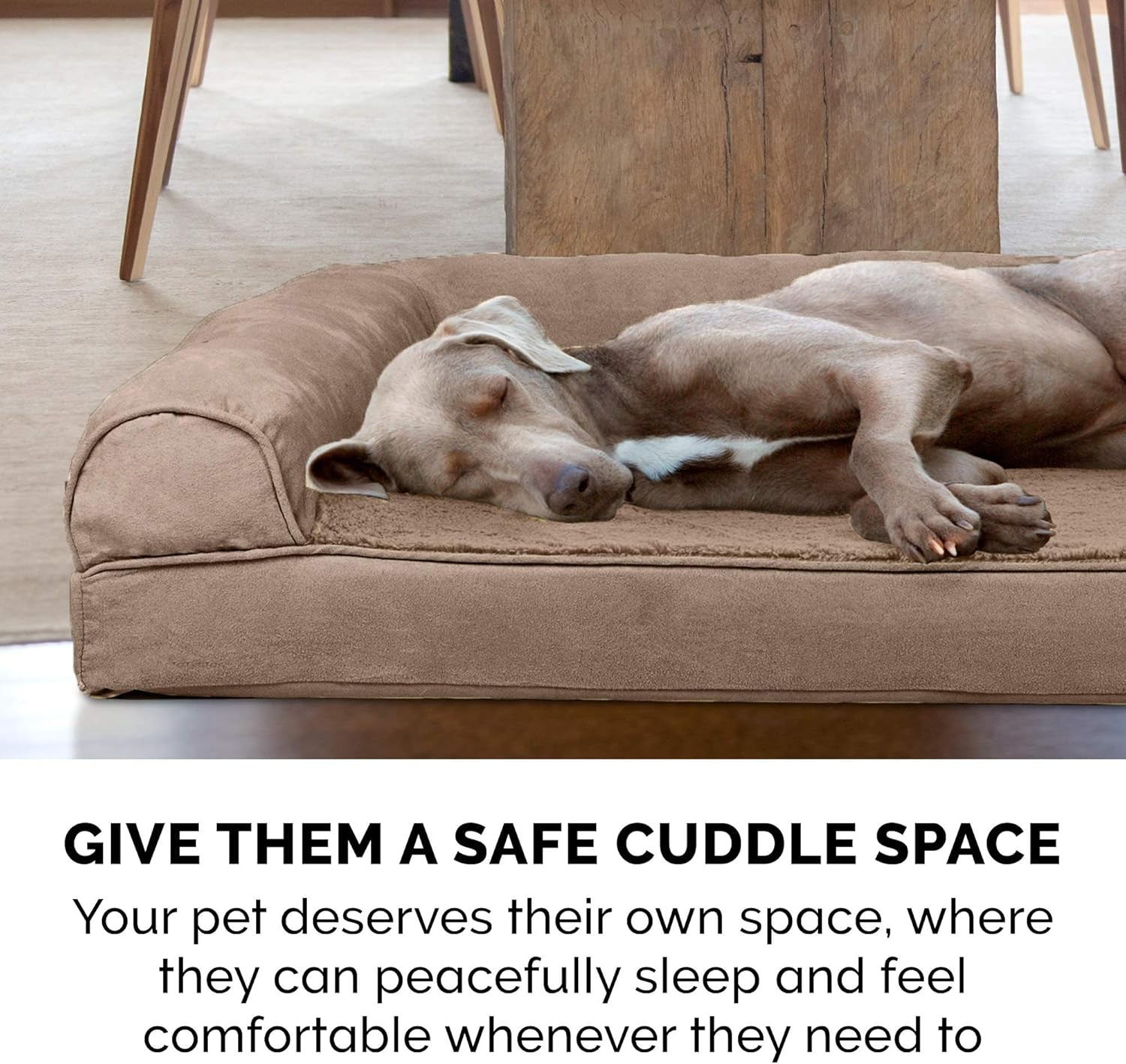 Upgrade your pup's comfort with our Orthopedic Dog Bed! Perfect for medium to large dogs (up to 55 lbs), featuring removable bolsters and a washable cover. Plush suede in Almondine! 🐾🛏️ #DogLovers #PetComfort