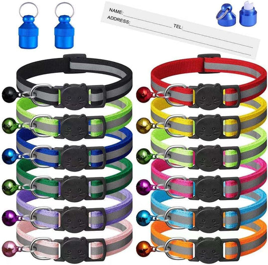14 Pack Reflective-Breakaway Cat Collars with Bells,Safety Buckle Kitten Collar,With Name Tag,Adjustable,Ideal for Girl Cats Male Cats,Pet Supplies,Stuff,Accessories(12 Colors & 2 ID Tags)