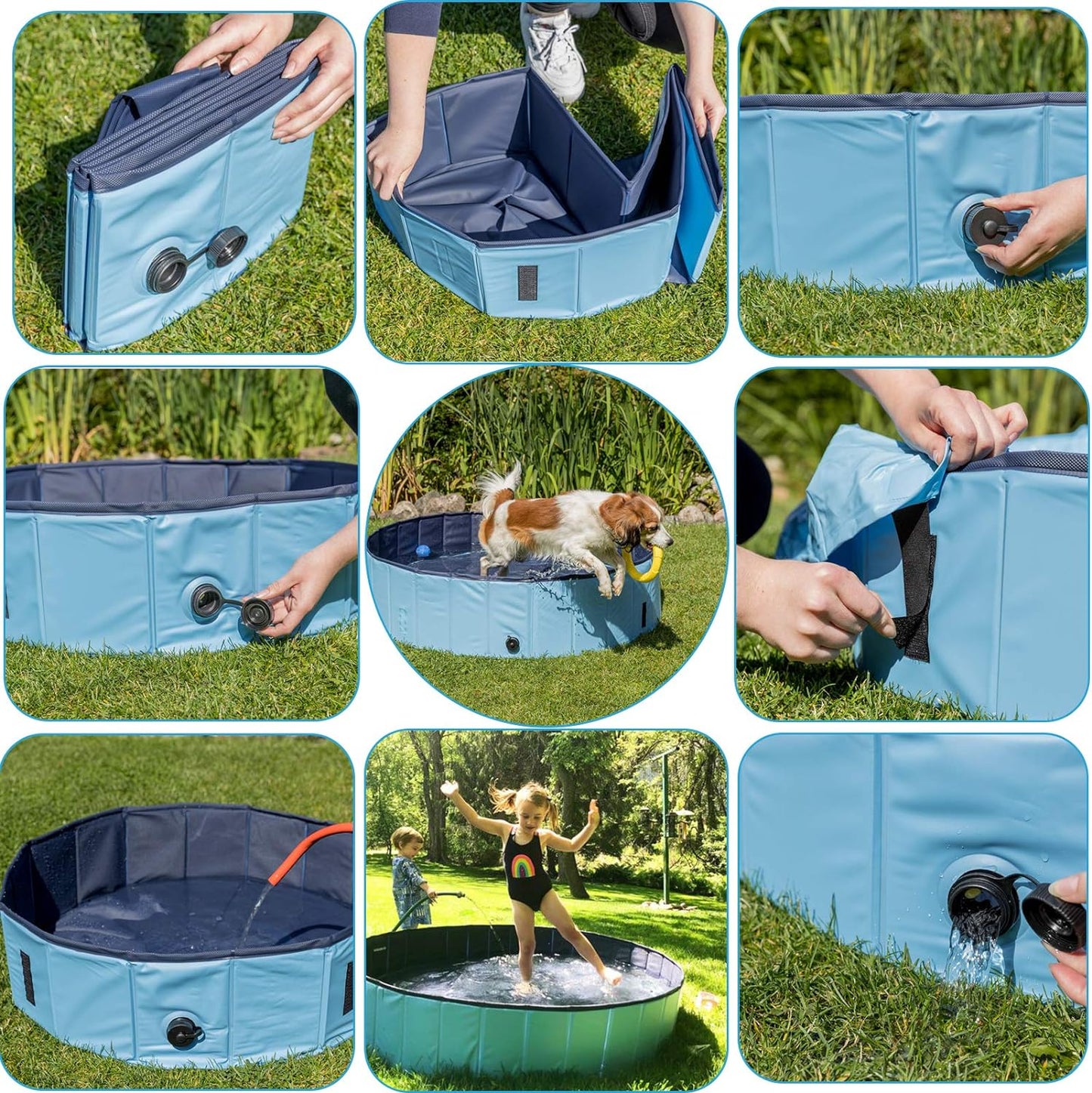 Dreiwasser Dog Pool Foldable Pet Outdoor Swimming Pool Collapsible Anti-Slip Hard PVC Pet Paddling Bathtub for Large and Xtra Large Dogs, Kids, Pets((63'' * 12'')/(160Cm X 30Cm))
