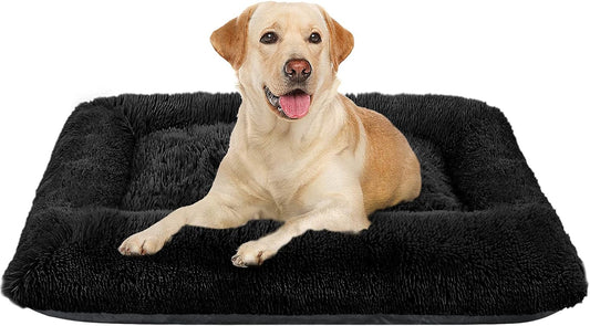 FAREYY Dog Beds Calming Pet Beds, Fulffy Dog Kennel Mat Pad Faux Fur Machine Washable Anti-Slip Comfy Dog Beds for Large Medium Dogs and Cats