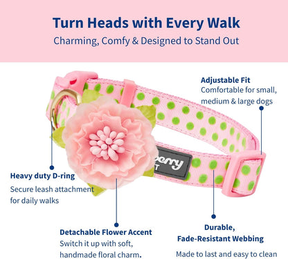 Get the Paw-sitively Adorable Adjustable Pink Polka Dot Dog Collar with Silk Flower - Perfect for Your Stylish Pup! 🌸🐶✨