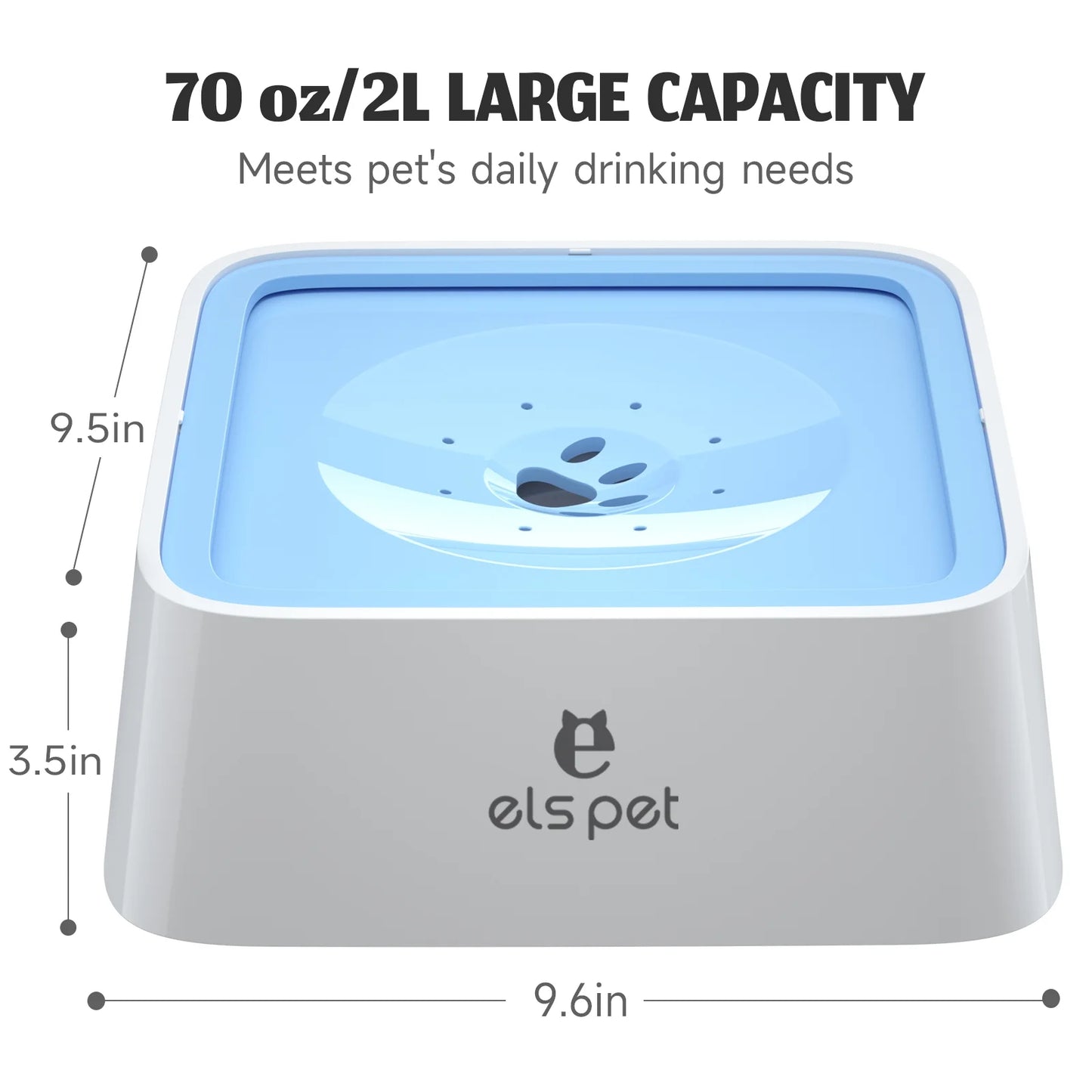 Dog Water Bowl 70Oz Dog Water Dispenser No-Spill Dog Slow Water Feeder Blue