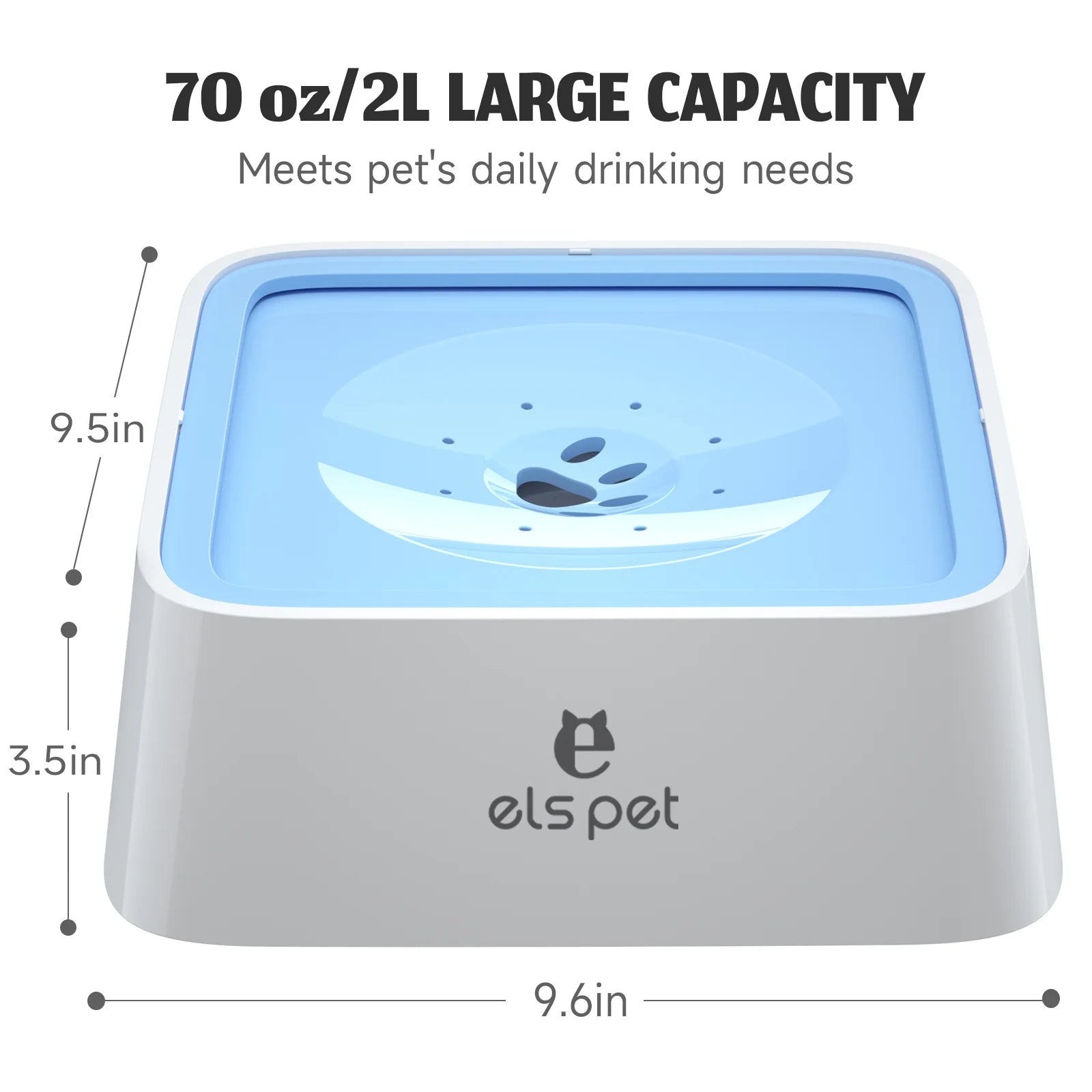 Dog Water Bowl 70Oz Dog Water Dispenser No-Spill Dog Slow Water Feeder Blue