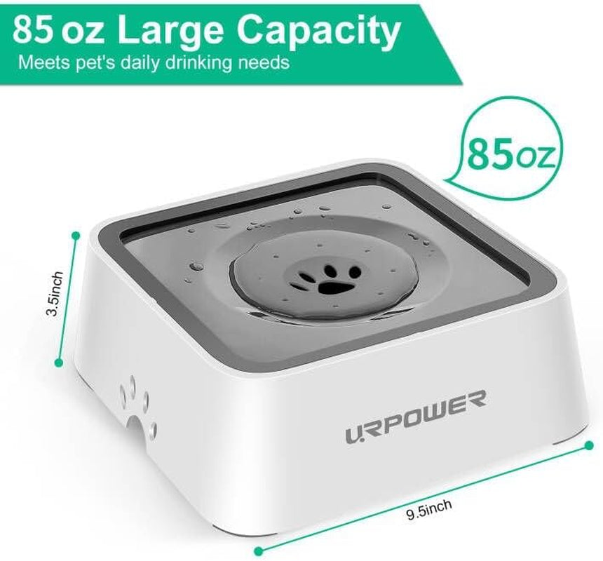 URPOWER 2.5L Dog Water Bowl 85Oz Large Capacity Dog Bowls No Spill Pet Water Dispenser for Messy Drinkers Splash Proof Slow Feeder Vehicle Carried Travel Bowl for Dogs, Cats &Pets