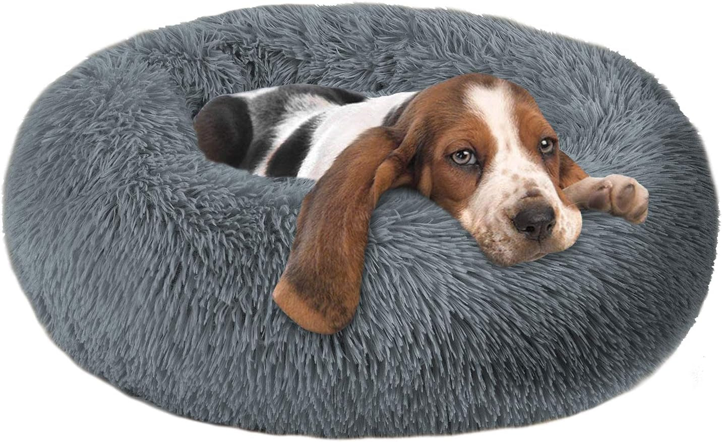 OQQ Cuddler Dog Bed | Soft Faux Fur Surface Material | Donut Pillow Bed, Machine Washable | Non-Slip Bottom | Delicate Edge