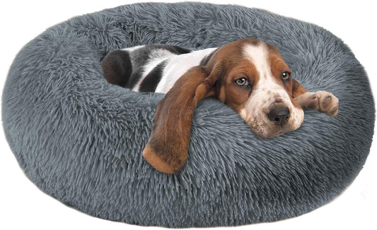 OQQ Cuddler Dog Bed | Soft Faux Fur Surface Material | Donut Pillow Bed, Machine Washable | Non-Slip Bottom | Delicate Edge