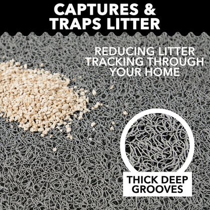Cat Litter Mat by  (XL Size: 36"X24") - Non-Slip, Durable, Easy to Clean, Water Resistant - Eliminates Litter Tracking, Soft on Kitty Paws, Scatter Control, Covered Litter Box Mat