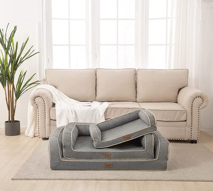 Revolutionary Orthopedic Dog Sofa Bed - Luxurious Egg Foam Mattress & Removable Linen Cover in Grey (Small) for Ultimate Doggy Comfort!