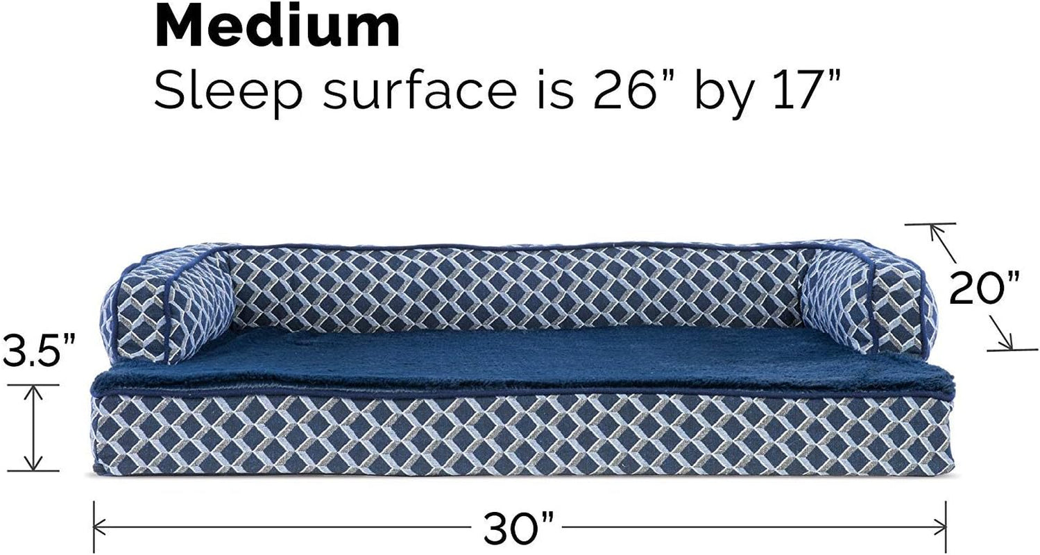 Plush Orthopedic Dog Bed with Removable Bolsters - Cozy Couch Sofa for Medium/Small Dogs up to 35 Lbs - Stylish Diamond Blue Design