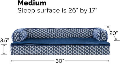 Plush Orthopedic Dog Bed with Removable Bolsters - Cozy Couch Sofa for Medium/Small Dogs up to 35 Lbs - Stylish Diamond Blue Design