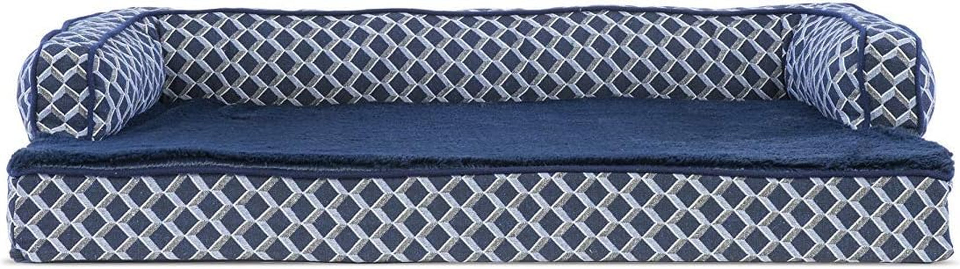 Plush Orthopedic Dog Bed with Removable Bolsters - Cozy Couch Sofa for Medium/Small Dogs up to 35 Lbs - Stylish Diamond Blue Design