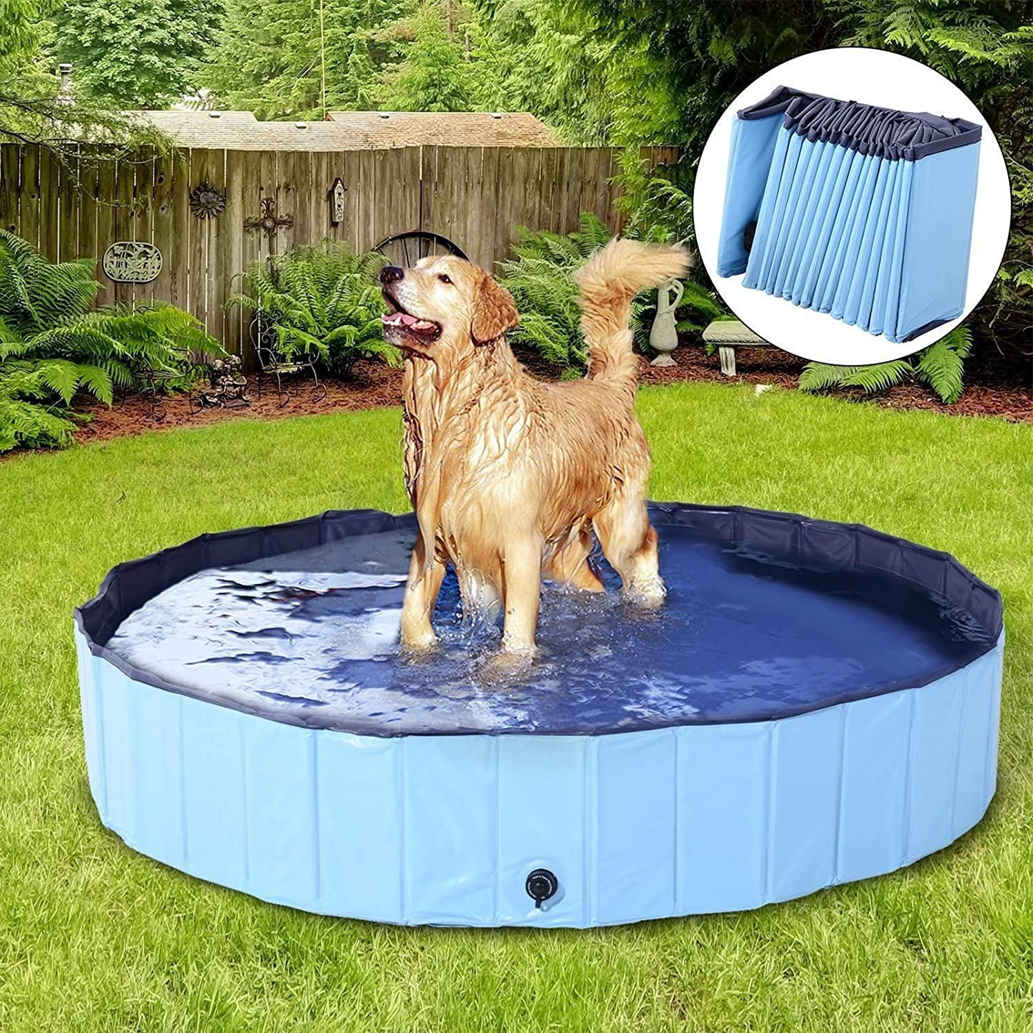 Dreiwasser Dog Pool Foldable Pet Outdoor Swimming Pool Collapsible Anti-Slip Hard PVC Pet Paddling Bathtub for Large and Xtra Large Dogs, Kids, Pets((63'' * 12'')/(160Cm X 30Cm))