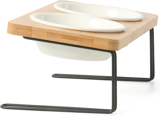 Stylish Elevated Cat & Small Dog Bowls with Bamboo Stand - Perfect Feeding Solution! 🐾✨