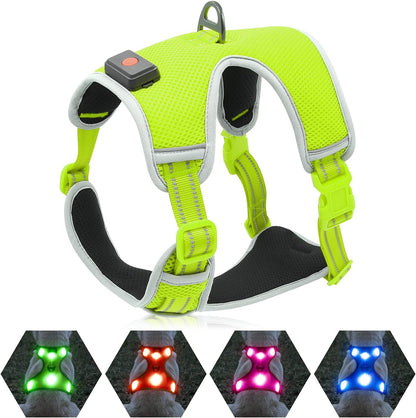 Yfbrite Light up Dog Harness - USB Rechargeable LED Dog Harness with Reflective Strips, Comfortable Adjustable Sizes (Green, Medium)