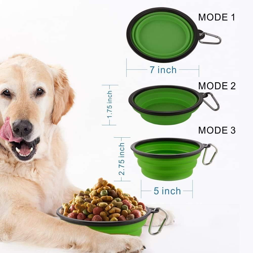 Guardians Large Collapsible Dog Bowls, 34Oz Travel Water Food Bowls Portable Foldable Collapse Dishes with Carabiner Clip, 2 Pack (Green+Red)