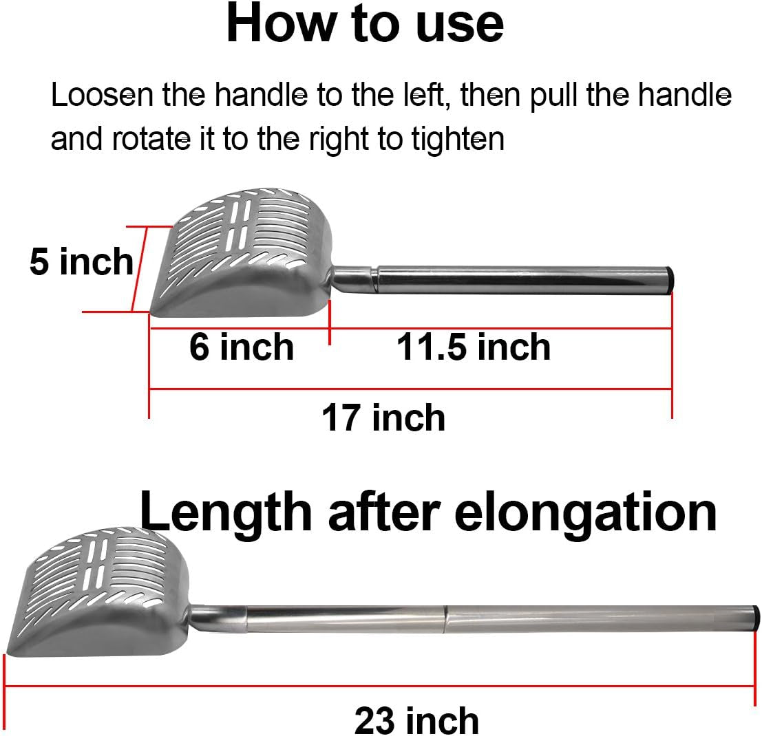 23-Inch Telescoping Stainless Steel Cat Litter Scoop with Extended Handle - Ideal for Cats and Dogs