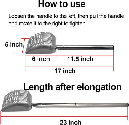 23-Inch Telescoping Stainless Steel Cat Litter Scoop with Extended Handle - Ideal for Cats and Dogs