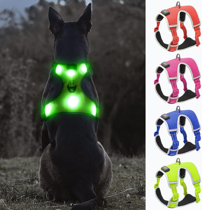 Yfbrite Light up Dog Harness - USB Rechargeable LED Dog Harness with Reflective Strips, Comfortable Adjustable Sizes (Green, Medium)