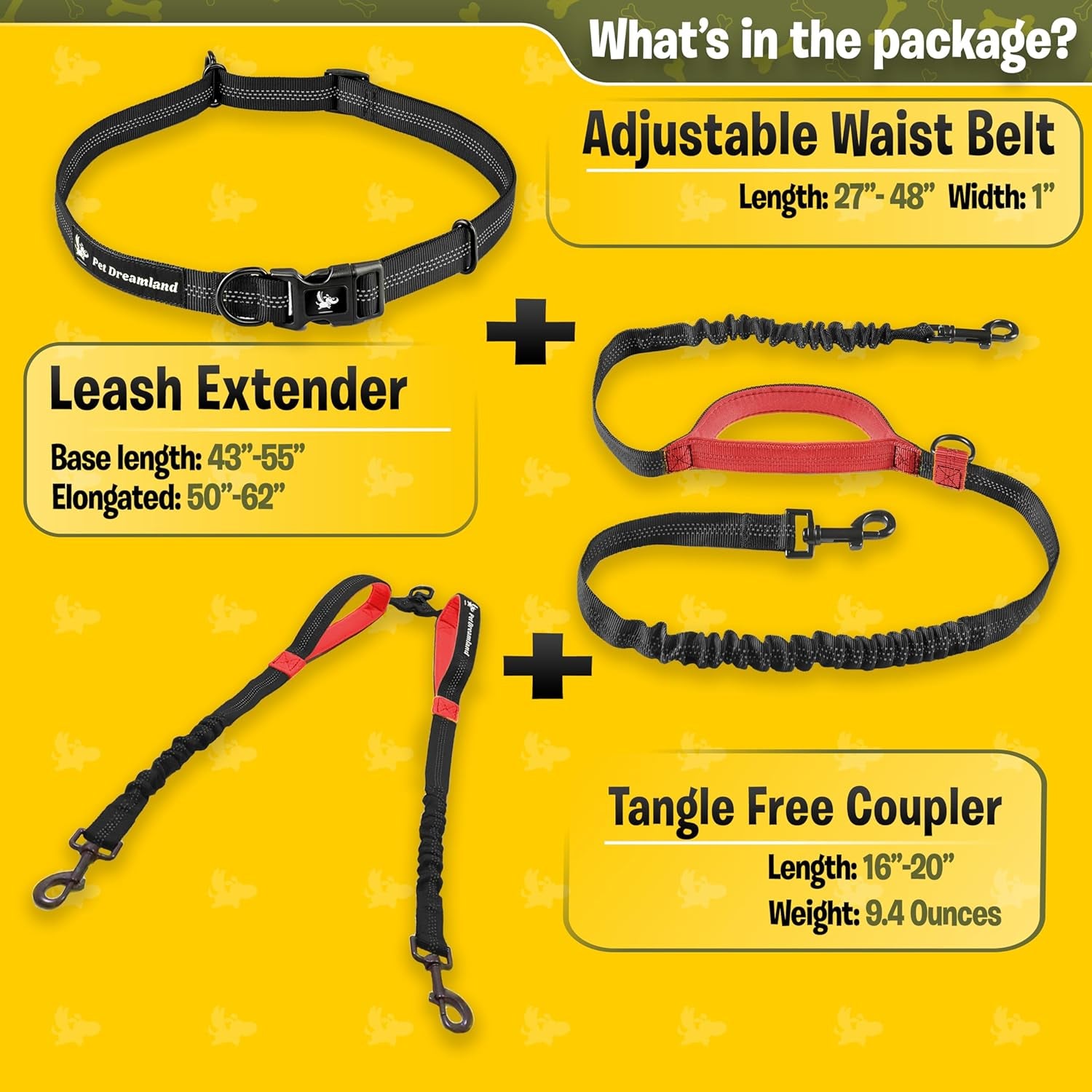 Pet Dreamland Exquisite Hands Free Double Leash for Two Dogs No Tangle. Premium Quality & Versatile Running Your Two Large Dogs. You Will Absolutely Love This Amazing Dual Dog Leash (Black & Red)