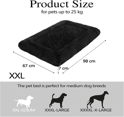 FAREYY Dog Beds Calming Pet Beds, Fulffy Dog Kennel Mat Pad Faux Fur Machine Washable Anti-Slip Comfy Dog Beds for Large Medium Dogs and Cats