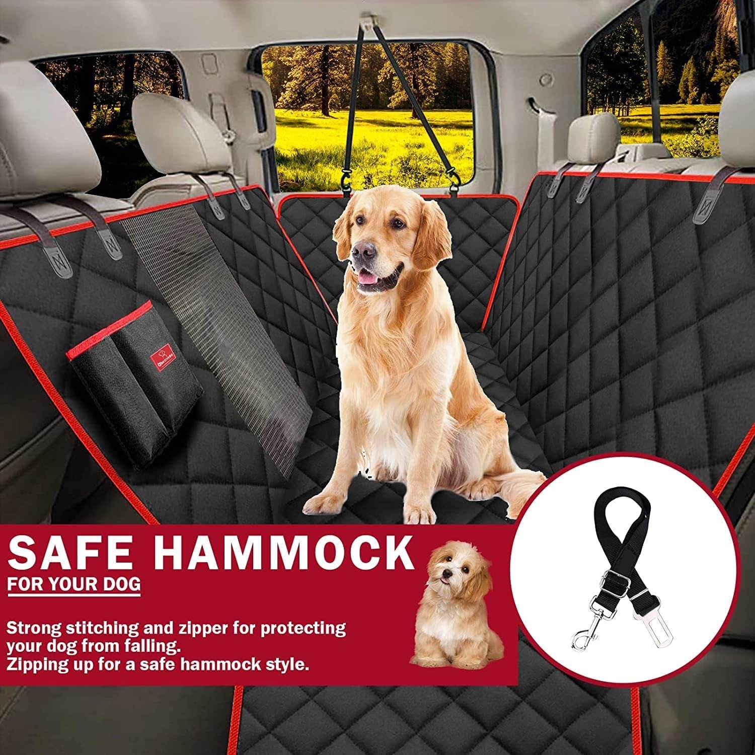X-Large Dog Car Seat Cover - 100% Waterproof Back Seat Covers for Dogs, Suvs, Red (60''W X 64''L)