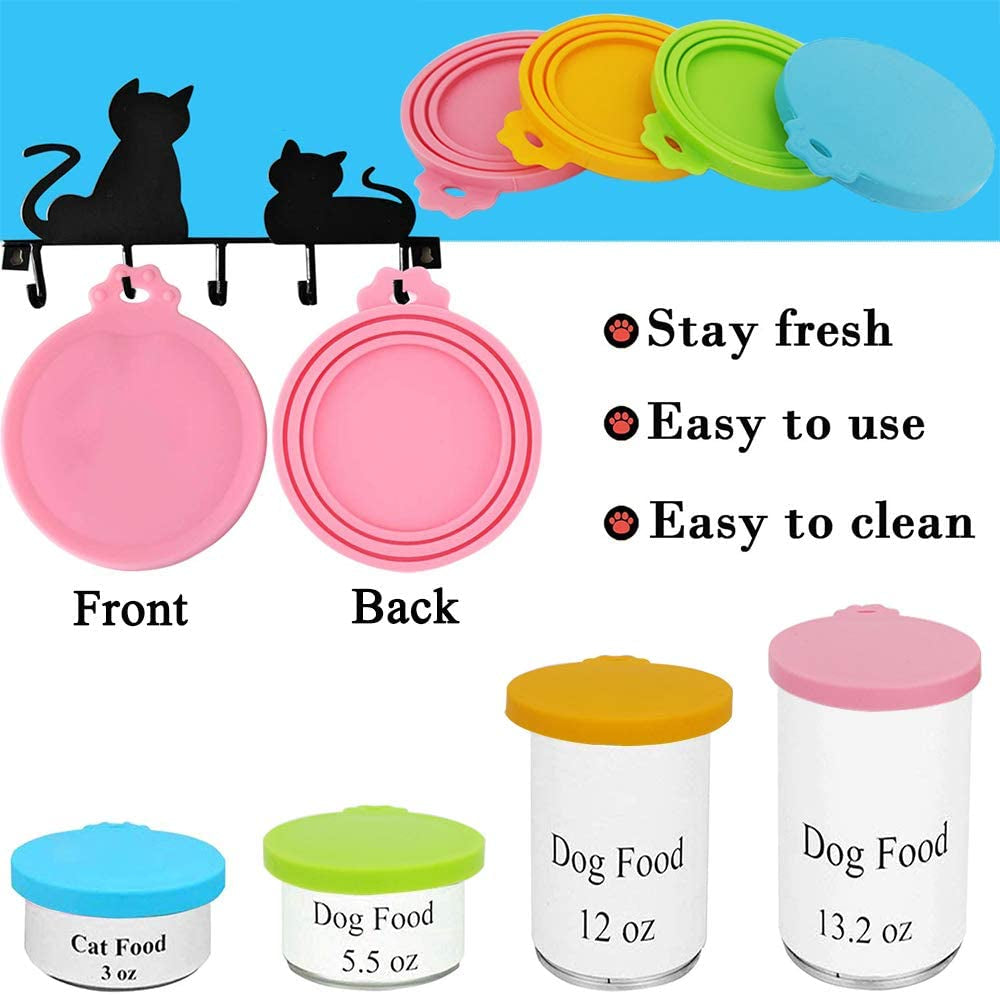 Food Can Lids, 4 Pcs Silicone Pet Food Can Covers for Dog & Cat Food, One Tin Cap Fit Most Standard Size Dog Cat Food Canned（Multicolor）…