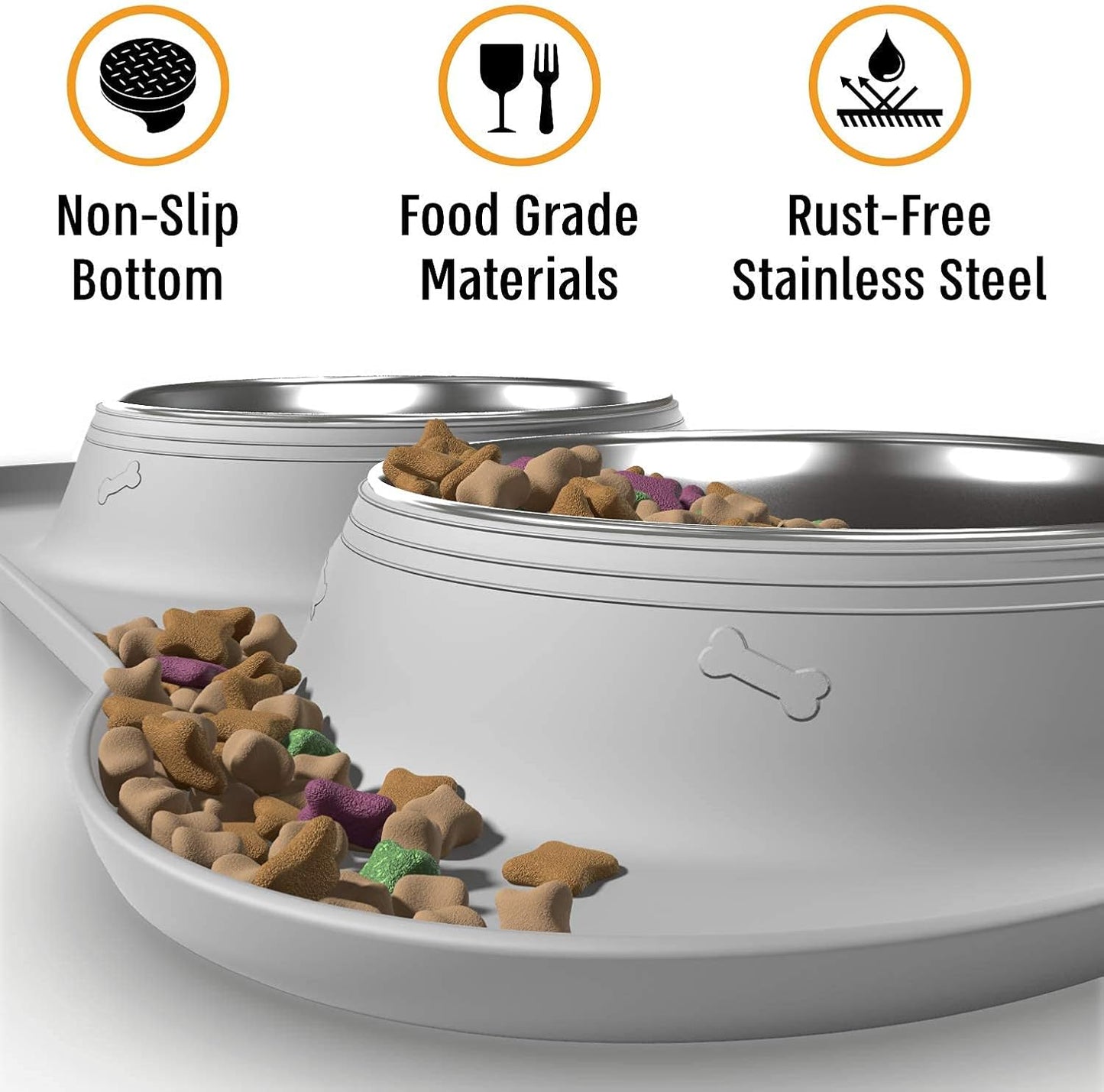 Active Pets Dog Bowl Set, Stainless Steel No Spill Mess-Proof Food & Water Food Bowls with Skid Resistant Silicone Mat, Dog Bowls Small Size Dog, Medium, & Large, Pet Puppy Bowls & Dishes